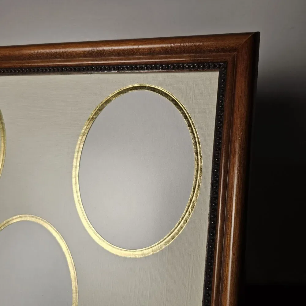 Vintage Collage 5 Photo Wood Picture Frame Oval Openings Gold Matting 12